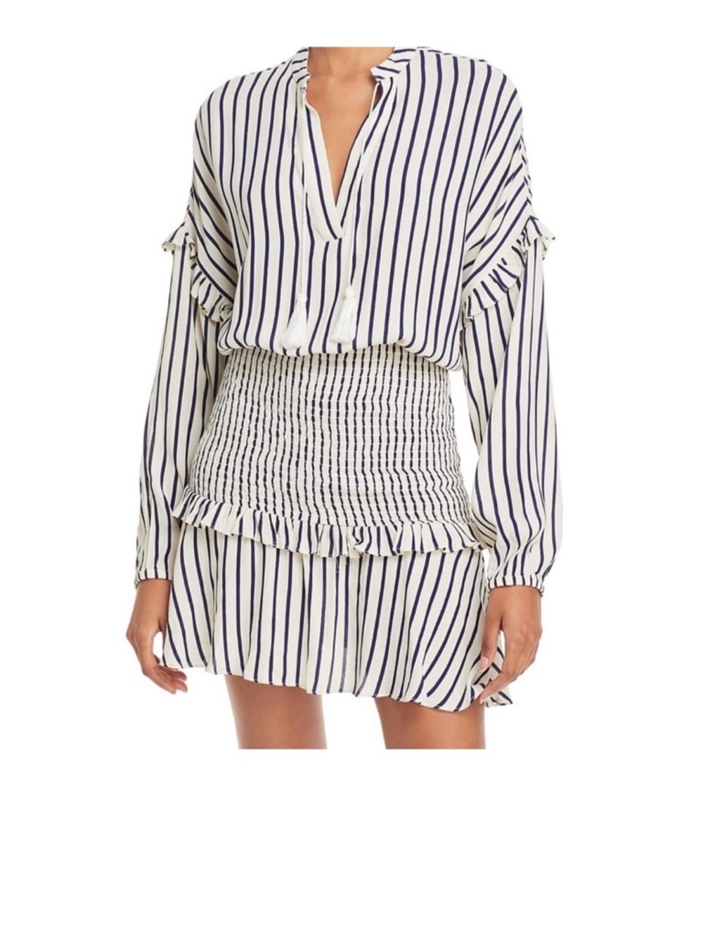 Aqua Striped Smocked Waist Mini Dress - Navy & White